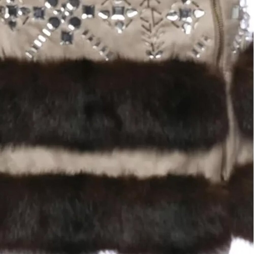 Moschino Couture Crystal Embellished Fur Trim Gold Zipper Dress USA 8 RHINESTONE - Picture 13 of 14